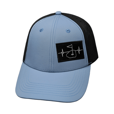 Golf Hat, Low Profile, Ponytail, Snapback Hat, Baby Blue, Black, Mens Hat, Womens Hat, Front Picture 
