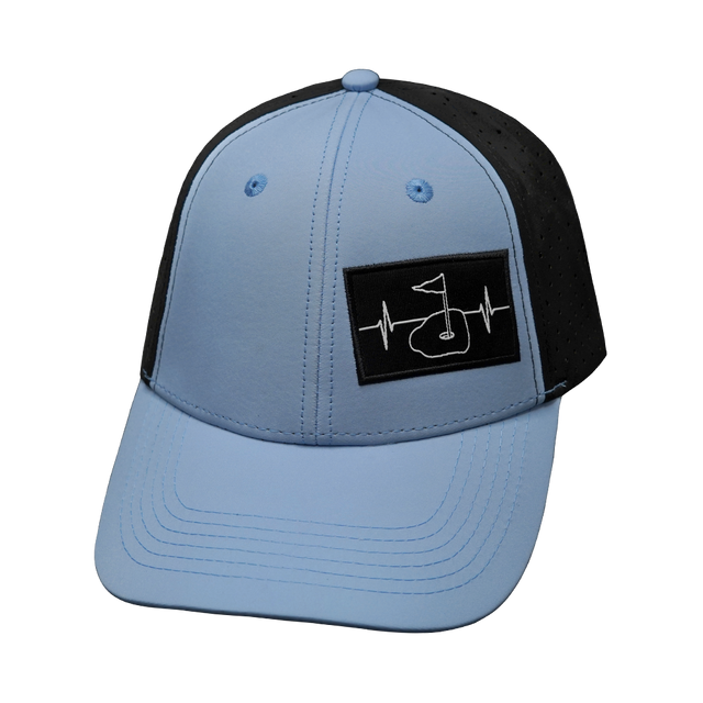 Golf Hat, Low Profile, Ponytail, Snapback Hat, Baby Blue, Black, Mens Hat, Womens Hat, Front Picture 