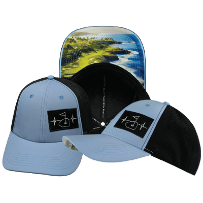 Golf Hat — Low Profile, Ponytail, Baby Blue / Black, Laser Mesh