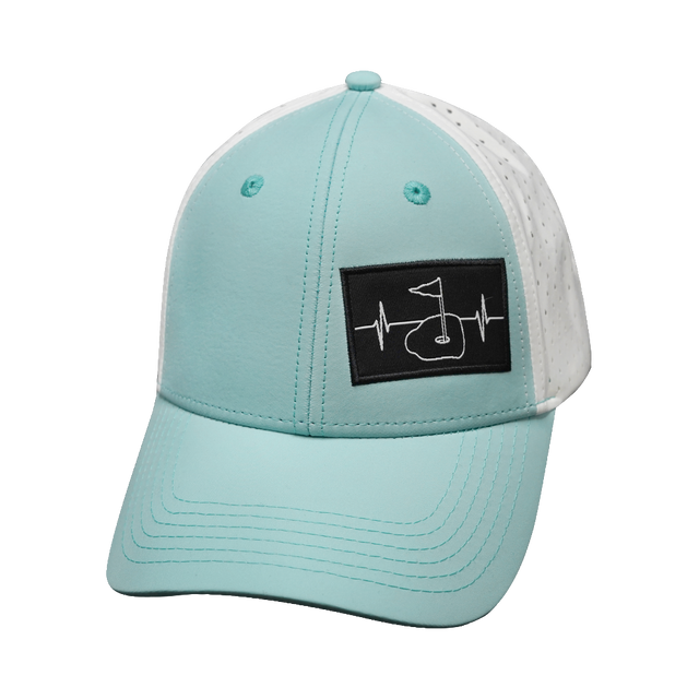 Golf Hat, Low Profile, Ponytail, Snapback Hat, Mint Green, White, Mens Hat, Womens Hat, Front Picture 