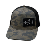 Golf Hat, Trucker Hat, Snapback Hat, Soft Charcoal Camo, Black, Mens Hat, Womens Hat, Front Picture