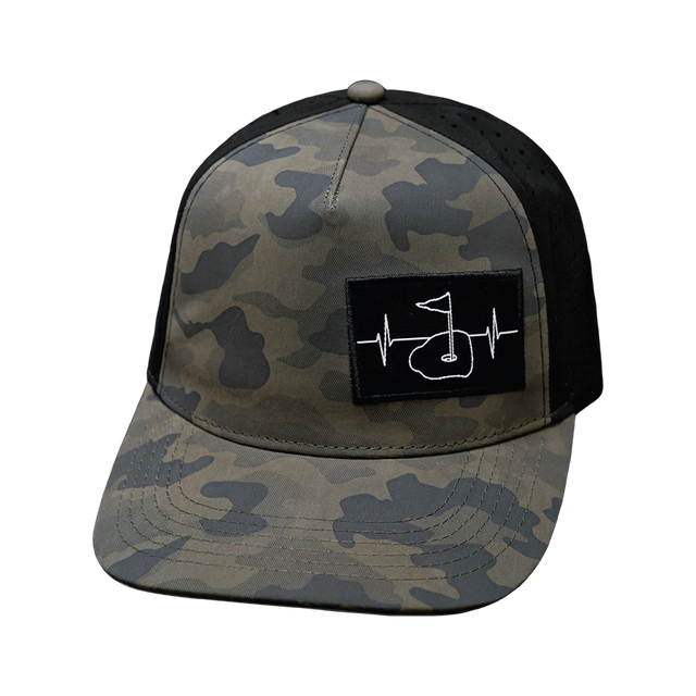 Golf Hat, Trucker Hat, Snapback Hat, Soft Charcoal Camo, Black, Mens Hat, Womens Hat, Front Picture