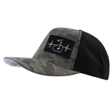 Golf Hat, Trucker Hat, Snapback Hat, Soft Charcoal Camo, Black, Mens Hat, Womens Hat, Side Picture