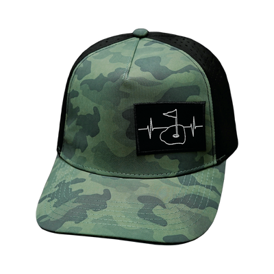 Golf Hat, Trucker Hat, Snapback Hat, Teal Camo, Black, Mens Hat, Womens Hat, Front Picture