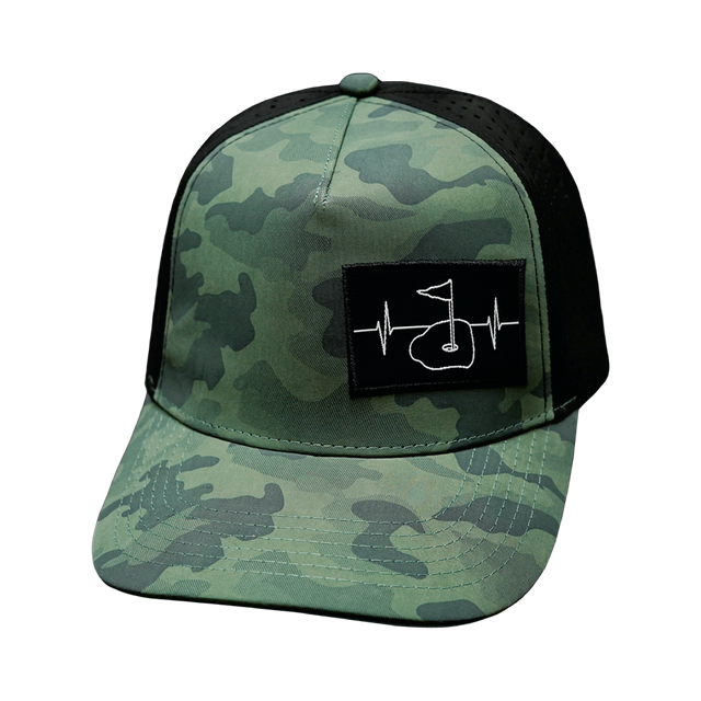 Golf Hat, Trucker Hat, Snapback Hat, Soft Teal Camo, Black, Mens Hat, Womens Hat, Front  Picture