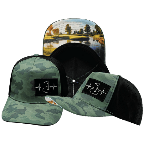 Golf Hat, Trucker Hat, Snapback Hat, Soft Teal Camo, Black, Mens Hat, Womens Hat, Main Picture
