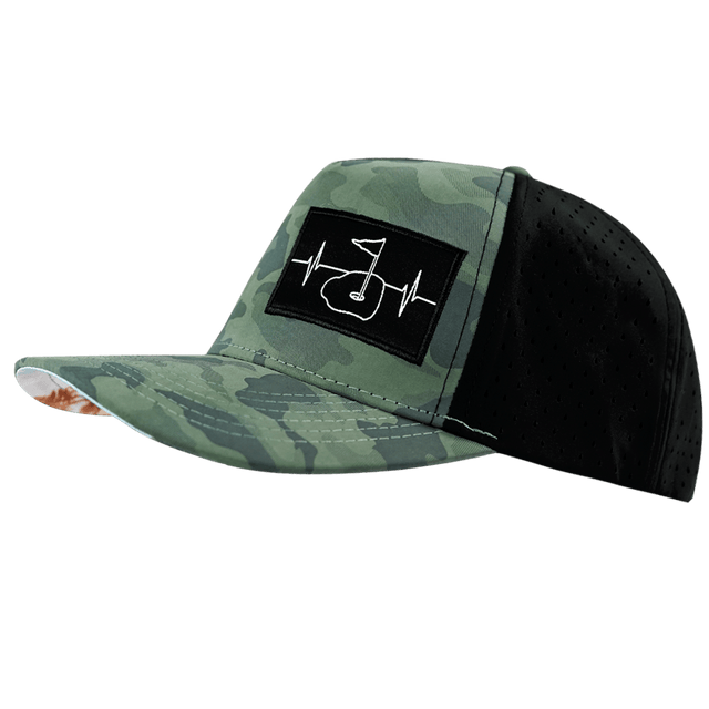 Golf Hat, Trucker Hat, Snapback Hat, Soft Teal Camo, Black, Mens Hat, Womens Hat, Side Picture