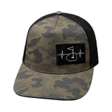 Golf Hat, Trucker Hat, Snapback Hat, Soft Charcoal Camo, Black, Mens Hat, Womens Hat, Front Picture