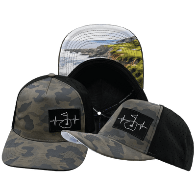 Golf Hat Trucker Hat — Soft Charcoal Camo / Black, Laser Mesh
