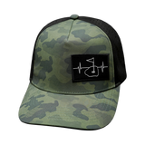 Golf Hat, Trucker Hat, Snapback Hat, Soft Teal Camo, Black, Mens Hat, Womens Hat, Front Picture