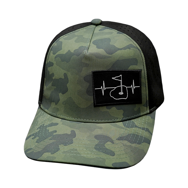 Golf Hat, Trucker Hat, Snapback Hat, Soft Teal Camo, Black, Mens Hat, Womens Hat, Front Picture