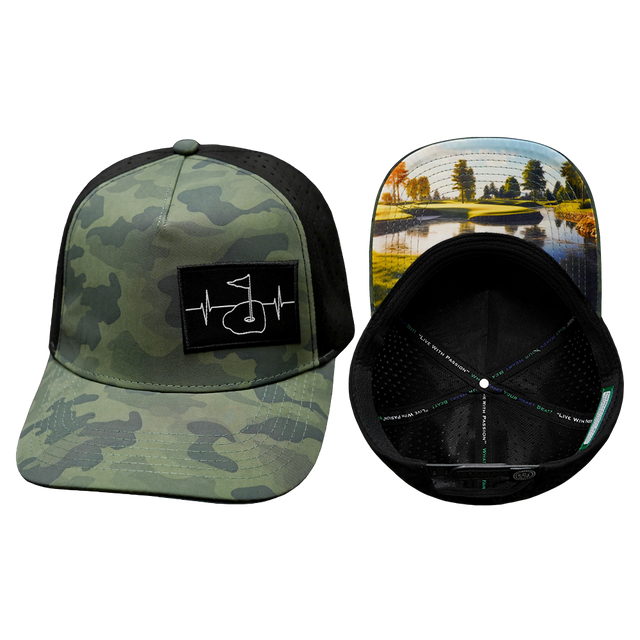 Golf Hat, Trucker Hat, Snapback Hat, Soft Teal Camo, Black, Mens Hat, Womens Hat, Main Picture