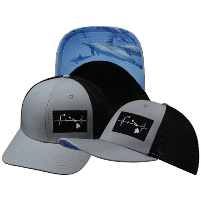Hawaii Hat — Baseball Hat Fit, Ice Blue / Black, Trucker Mesh