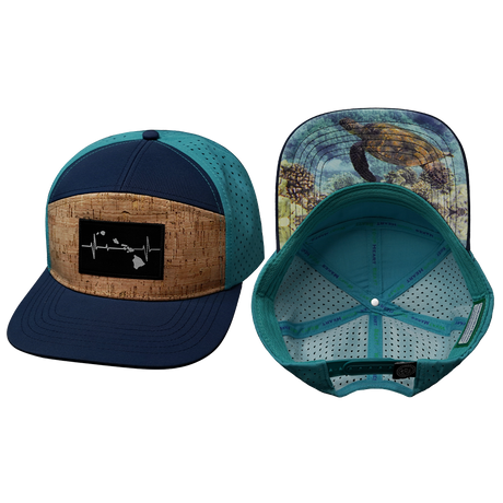 Hawaii Hat, Flat Bill, Snapback Hat, Cork, Navy, Teal, Mens Hat, Womens Hat, Main Picture