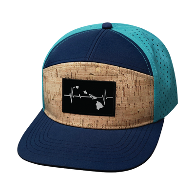Hawaii Hat, Flat Bill, Snapback Hat, Coork, Navy, Teal, Mens Hat, Womens Hat, Front Picture 