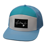 Hawaii Hat, Flat Bill, Snapback Hat, Light Blue, White, Turquoise, Mens Hat, Womens Hat, Front Picture 