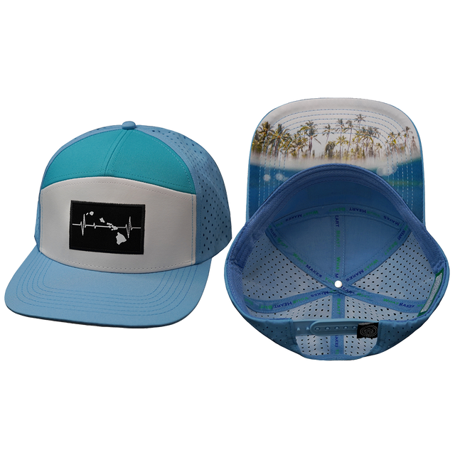 Hawaii Hat, Flat Bill, Snapback Hat, Light Blue, White, Turquoise, Mens Hat, Womens Hat, Main Picture 