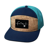 Hawaii Hat, Flat Bill, Snapback Hat, Cork, Navy, Teal, Mens Hat, Womens Hat, Front Picture
