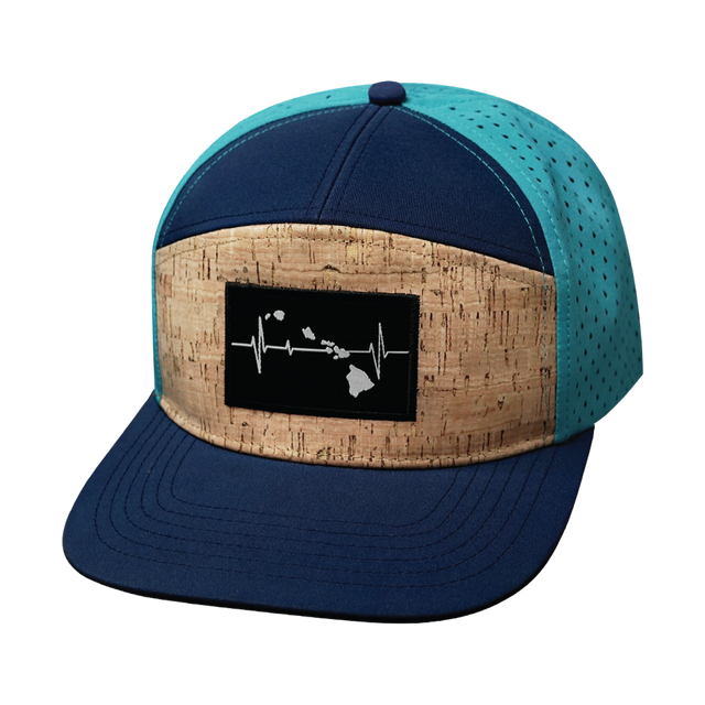 Hawaii Hat, Flat Bill, Snapback Hat, Cork, Navy, Teal, Mens Hat, Womens Hat, Front Picture
