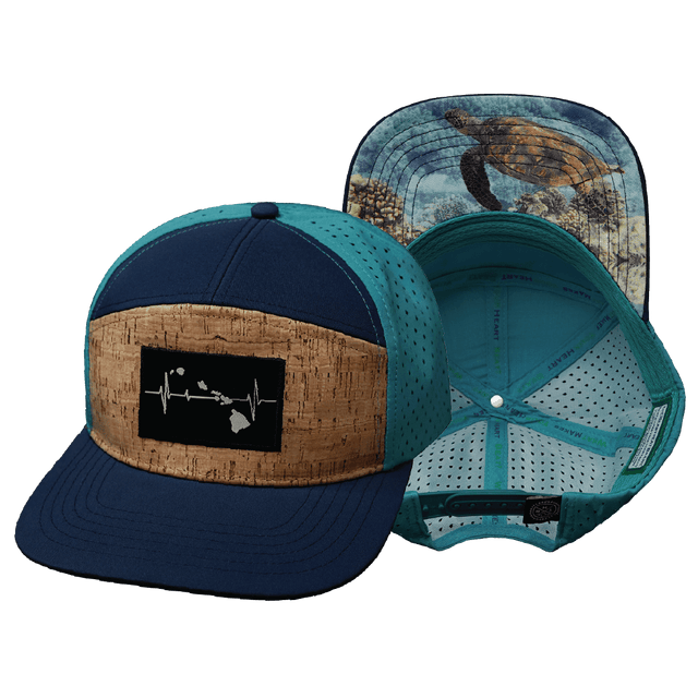 Hawaii Hat, Flat Bill, Snapback Hat, Cork, Navy, Teal, Mens Hat, Womens Hat, Main Picture