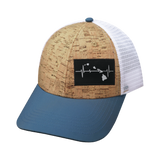 Hawaii Hat, Low Profile, Snapback Hat, Cork, Sea Blue, White, Mens Hat, Womens Hat, Front Picture  