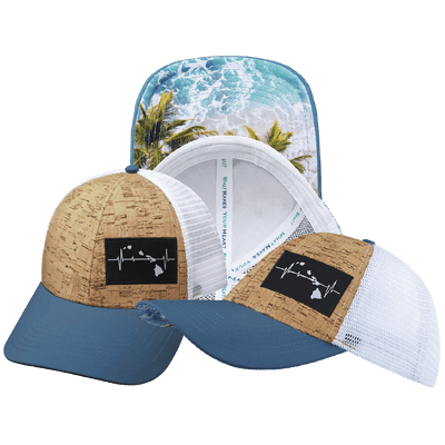 Hawaii Hat — Low Profile, Cork, Sea Blue / White, Trucker Mesh