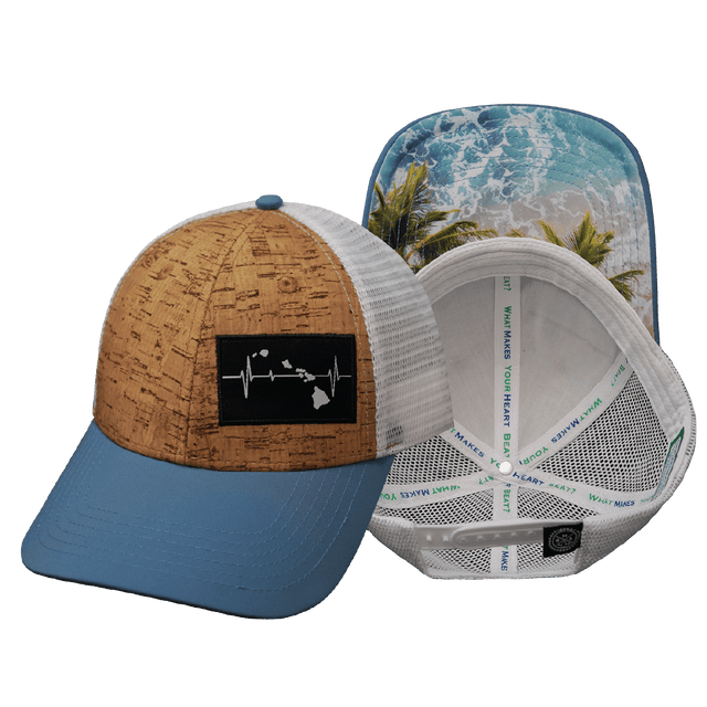 Hawaii Hat, Low Profile, Snapback Hat, Cork, Sea Blue, White, Mens Hat, Womens Hat, Main Picture 