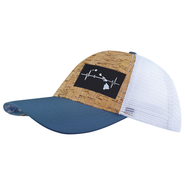 Hawaii Hat, Low Profile, Snapback Hat, Cork, Sea Blue, White, Mens Hat, Womens Hat, Side Picture 