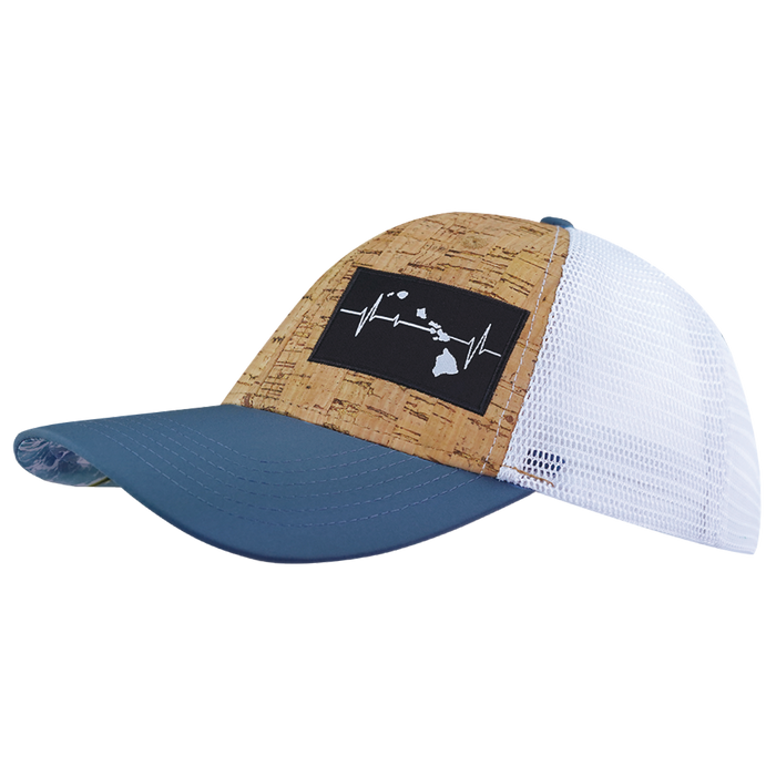 Hawaii Hat, Low Profile, Snapback Hat, Cork, Sea Blue, White, Mens Hat, Womens Hat, Side Picture 