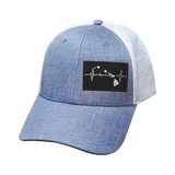 Hawaii Hat, Low Profile, Ponytail, Snapback Hat, Light Blue, White, Mens Hat, Womens Hat, Front Picture 