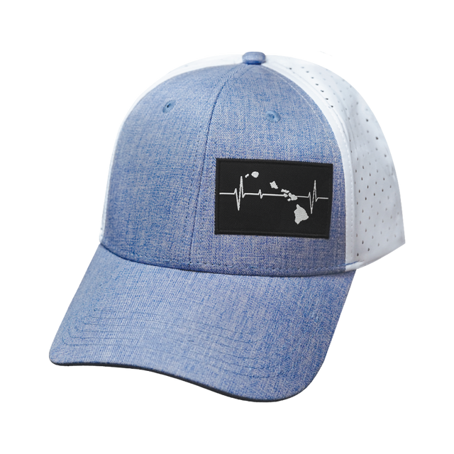 Hawaii Hat, Low Profile, Ponytail, Snapback Hat, Light Blue, White, Mens Hat, Womens Hat, Front Picture 