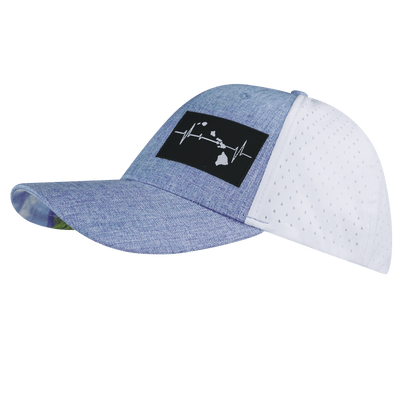 Hawaii Hat, Low Profile, Ponytail, Snapback Hat, Light Blue, White, Mens Hat, Womens Hat, Side Picture 