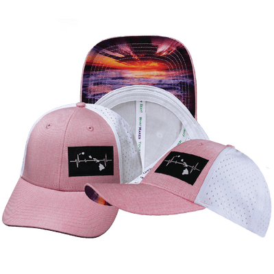 Hawaii Hat — Low Profile, Ponytail, Pink / White, Laser Mesh