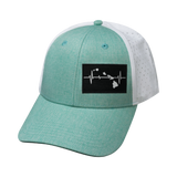 Hawaii Hat, Low Profile, Ponytail, Snapback Hat, Teal, White, Mens Hat, Womens Hat, Front Picture 