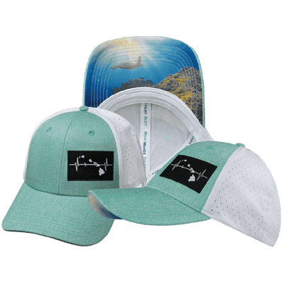 Hawaii Hat — Low Profile, Ponytail, Teal / White, Laser Mesh