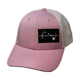 Hawaii Hat, Low Profile, Ponytail, Snapback Hat, Pink, White, Mens Hat, Womens Hat, Front Picture 