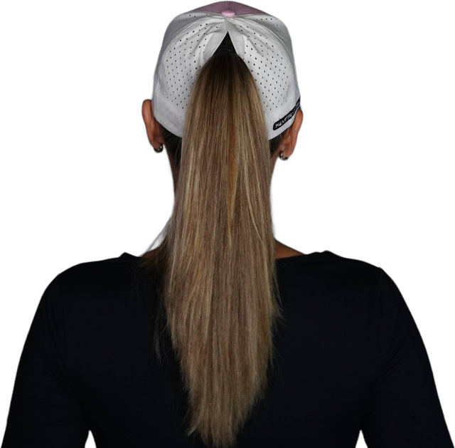 Hawaii Hat, Low Profile, Ponytail, Snapback Hat, Pink, White, Mens Hat, Womens Hat, Ponytail Hole Woman In Hat Picture 