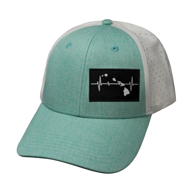 Hawaii Hat, Low Profile, Ponytail, Snapback Hat, Teal, White, Mens Hat, Womens Hat, Front Picture 