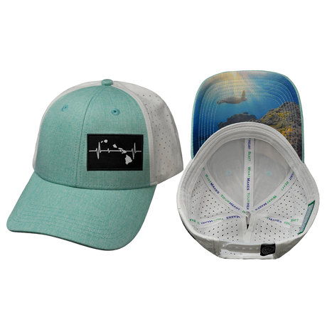 Hawaii Hat, Low Profile, Ponytail, Snapback Hat, Teal, White, Mens Hat, Womens Hat, Main Picture 