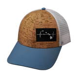 Hawaii Hat, Low Profile, Snapback Hat, Cork, Sea Blue, White, Mens Hat, Womens Hat, Front Picture 