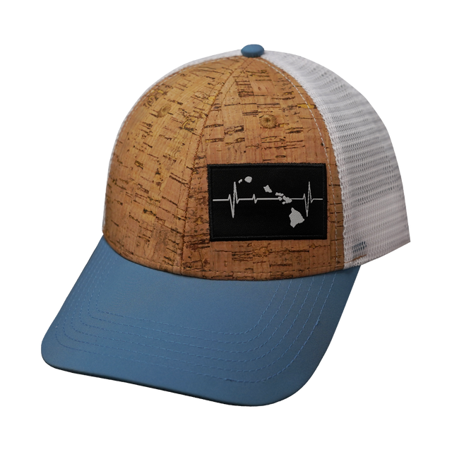 Hawaii Hat, Low Profile, Snapback Hat, Cork, Sea Blue, White, Mens Hat, Womens Hat, Front Picture 