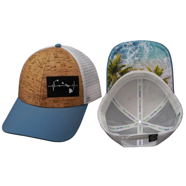 Hawaii Hat, Low Profile, Snapback Hat, Cork, Sea Blue, White, Mens Hat, Womens Hat, Main Picture 