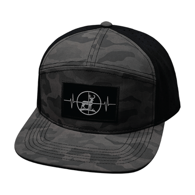 Hunting Hat, Flat Bill, Snapback Hat, Fall Soft Mocha Camo, Black, Mens Hat, Womens Hat, Front Picture