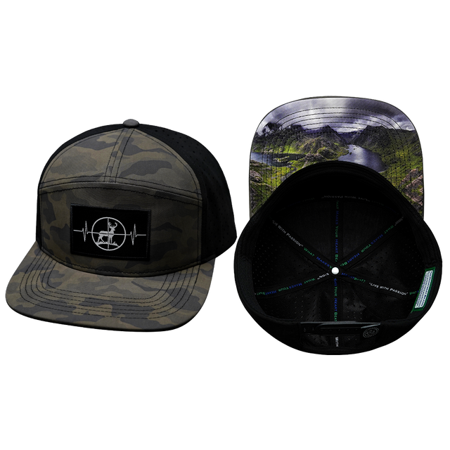 Hunting Hat, Flat Bill, Snapback Hat, Soft Mocha Camo, Black, Mens Hat, Womens Hat, Main Picture