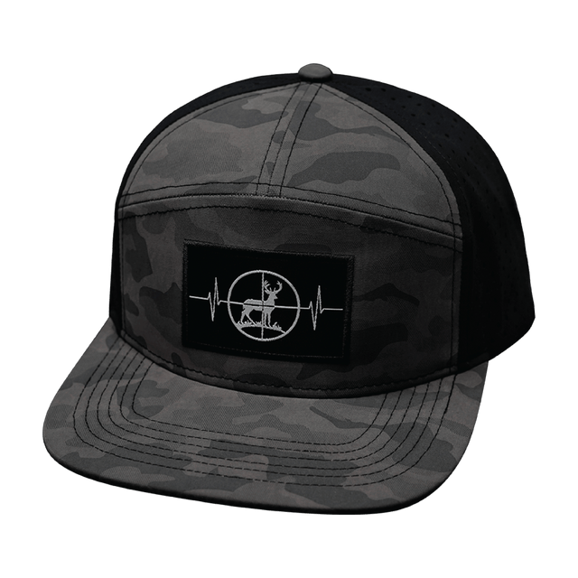 Hunting Hat, Flat Bill, Snapback Hat, Soft Mocha Camo, Black, Mens Hat, Womens Hat, Front Picture