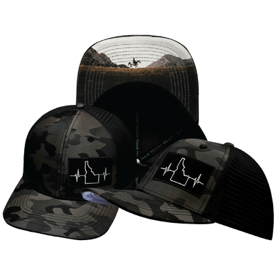 Idaho Hat, Baseball Hat, Snapback Hat, Tan Camo, Black, Mens Hat, Womens Hat, Main Picture 