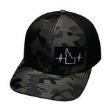 Idaho Hat, Baseball Hat, Snapback Hat, Tan Camo, Black, Mens Hat, Womens Hat, Front Picture 