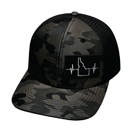 Idaho Hat, Baseball Hat, Snapback Hat, Tan Camo, Black, Mens Hat, Womens Hat, Front Picture 