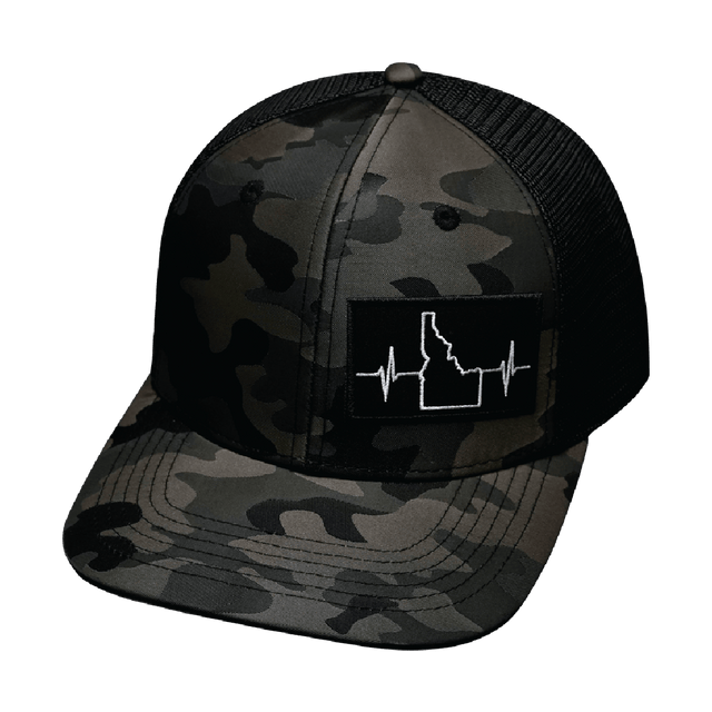 Idaho Hat, Baseball Hat, Snapback Hat, Tan Camo, Black, Mens Hat, Womens Hat, Front Picture 