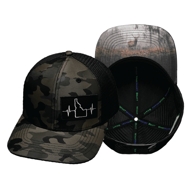 Idaho Hat, Baseball Hat, Snapback Hat, Tan Camo, Black, Mens Hat, Womens Hat, Main Picture 